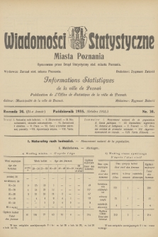 Wiadomości Statystyczne Miasta Poznania = Informations Statistiques de la Ville de Poznań. R.24, 1935, nr 10