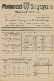 Wiadomości Statystyczne Miasta Poznania = Informations Statistiques de la Ville de Poznań. R.25, 1936, nr 6