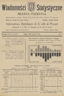 Wiadomości Statystyczne Miasta Poznania = Informations Statistiques de la Ville de Poznań. R.25, 1936, nr 7