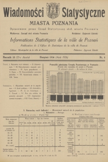 Wiadomości Statystyczne Miasta Poznania = Informations Statistiques de la Ville de Poznań. R.25, 1936, nr 8