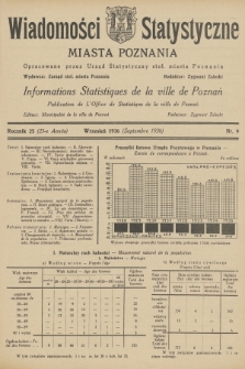 Wiadomości Statystyczne Miasta Poznania = Informations Statistiques de la Ville de Poznań. R.25, 1936, nr 9