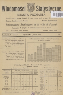 Wiadomości Statystyczne Miasta Poznania = Informations Statistiques de la Ville de Poznań. R.26, 1937, nr 1