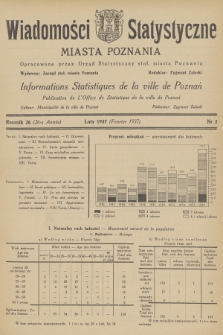 Wiadomości Statystyczne Miasta Poznania = Informations Statistiques de la Ville de Poznań. R.26, 1937, nr 2