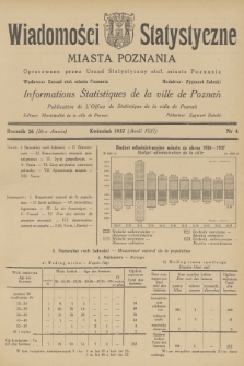 Wiadomości Statystyczne Miasta Poznania = Informations Statistiques de la Ville de Poznań. R.26, 1937, nr 4