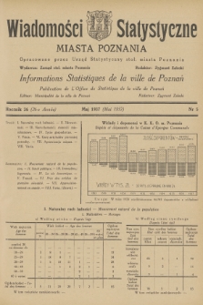 Wiadomości Statystyczne Miasta Poznania = Informations Statistiques de la Ville de Poznań. R.26, 1937, nr 5