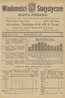Wiadomości Statystyczne Miasta Poznania = Informations Statistiques de la Ville de Poznań. R.26, 1937, nr 6
