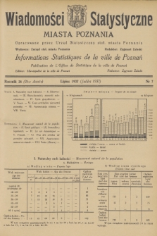 Wiadomości Statystyczne Miasta Poznania = Informations Statistiques de la Ville de Poznań. R.26, 1937, nr 7
