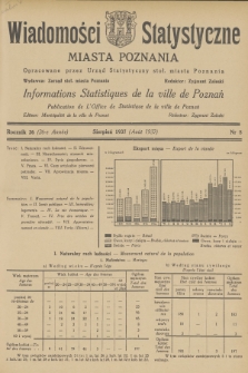 Wiadomości Statystyczne Miasta Poznania = Informations Statistiques de la Ville de Poznań. R.26, 1937, nr 8