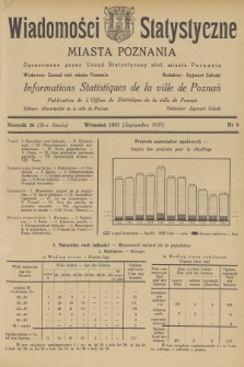 Wiadomości Statystyczne Miasta Poznania = Informations Statistiques de la Ville de Poznań. R.26, 1937, nr 9