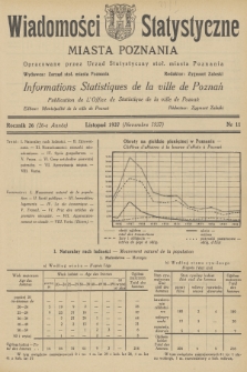 Wiadomości Statystyczne Miasta Poznania = Informations Statistiques de la Ville de Poznań. R.26, 1937, nr 11