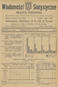 Wiadomości Statystyczne Miasta Poznania = Informations Statistiques de la Ville de Poznań. R.26, 1937, nr 12