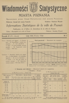 Wiadomości Statystyczne Miasta Poznania = Informations Statistiques de la Ville de Poznań. R.27, 1938, nr 2
