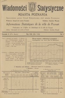 Wiadomości Statystyczne Miasta Poznania = Informations Statistiques de la Ville de Poznań. R.27, 1938, nr 5