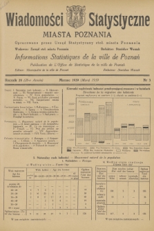 Wiadomości Statystyczne Miasta Poznania = Informations Statistiques de la Ville de Poznań. R.28, 1939, nr 3