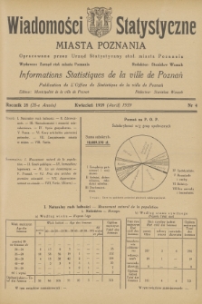 Wiadomości Statystyczne Miasta Poznania = Informations Statistiques de la Ville de Poznań. R.28, 1939, nr 4