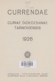 Currenda : pismo urzędowe tarnowskiej kurji diecezjalnej. 1926, Index