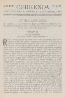 Currenda : pismo urzędowe tarnowskiej kurji diecezjalnej. 1926, kurenda 4