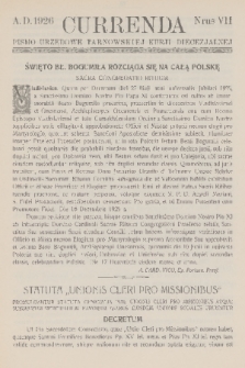 Currenda : pismo urzędowe tarnowskiej kurji diecezjalnej. 1926, kurenda 7