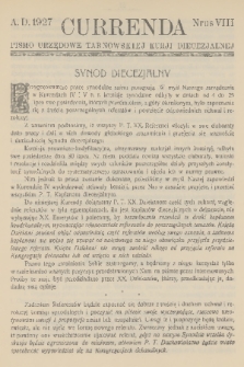 Currenda : pismo urzędowe tarnowskiej kurji diecezjalnej. 1927, kurenda 8