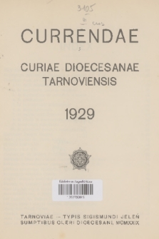 Currenda : pismo urzędowe tarnowskiej kurji diecezjalnej. 1929, Index