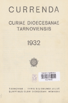 Currenda : pismo urzędowe tarnowskiej kurji diecezjalnej. 1932, Index