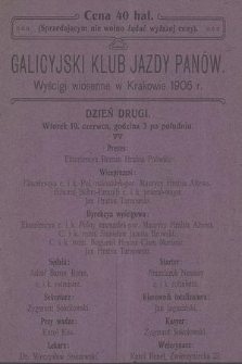 Wyścigi Wiosenne w Krakowie. 1906. Dzień drugi