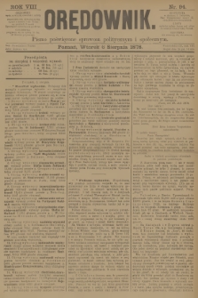 Orędownik : pismo poświęcone sprawom politycznym i spółecznym. R.8, 1878, nr 94