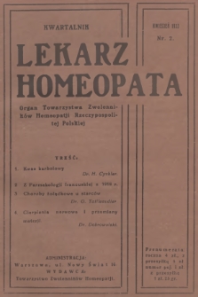 Lekarz Homeopata : organ Towarzystwa Zwolenników Homeopatji Rzeczypospolitej Polskiej = Medécin-Homéopathe : organe officiel de la Société des Adhérents d'Homéopathie de la Pologne. 1933, nr 2