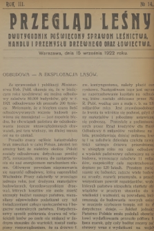 Przegląd Leśny : dwutygodnik poświęcony sprawom leśnictwa, handlu i przemysłu drzewnego oraz łowiectwa. R.3, 1922, №  14