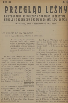 Przegląd Leśny : dwutygodnik poświęcony sprawom leśnictwa, handlu i przemysłu drzewnego oraz łowiectwa. R.3, 1922, №  15
