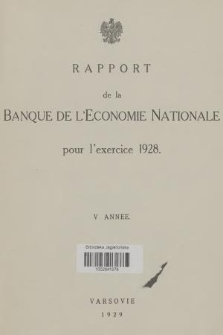 Rapport de la Banque de l'Economie Nationale : pour l'exercice 1928. An.5 (1929)