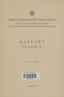 Rapport pour l'exercice 1930. An.7 (1931) + wkładka