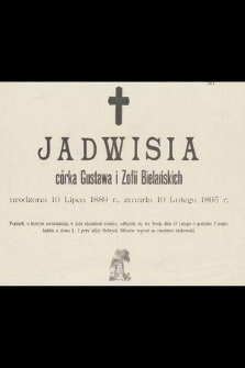 Jadwisia córka Gustawa i Zofii Bielańskich urodzona 10 Lipca 1889 r., zmarła 10 Lutego 1895 r.