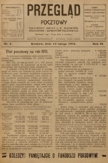 Przegląd Pocztowy : niezawisły organ c. k. Adjunktów, Oficyantów i Aspirantów Pocztowych. R.2, 1911, nr 4