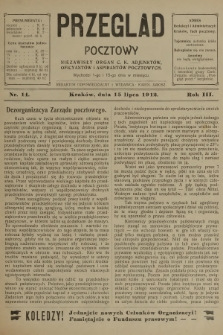 Przegląd Pocztowy : niezawisły organ c. k. Adjunktów, Oficyantów i Aspirantów Pocztowych. R.3, 1912, nr 14