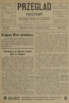 Przegląd Pocztowy : niezawisły organ c. k. Adjunktów, Oficyantów i Aspirantów Pocztowych. R.3, 1912, nr 22