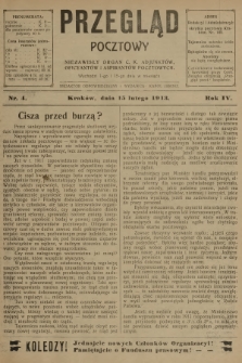 Przegląd Pocztowy : niezawisły organ c. k. Adjunktów, Oficyantów i Aspirantów Pocztowych. R.4, 1913, nr 4