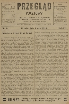 Przegląd Pocztowy : niezawisły organ c. k. Adjunktów, Oficyantów i Aspirantów Pocztowych. R.4, 1913, nr 9