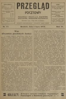 Przegląd Pocztowy : niezawisły organ c. k. Adjunktów, Oficyantów i Aspirantów Pocztowych. R.4, 1913, nr 11