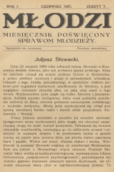 Młodzi : miesięcznik poświęcony sprawom młodzieży. R.1, 1927, nr 7