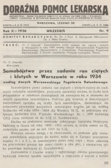 Doraźna Pomoc Lekarska : miesięcznik : organ Polskiego Komitetu do Spraw Ratownictwa i Pierwszej Pomocy Lekarskiej w Wypadkach Nagłych oraz Stacyj Ratunkowych w Polsce. R.2, 1936, nr  9