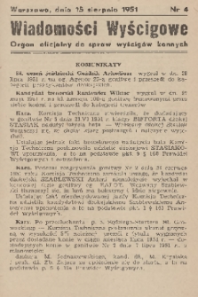 Wiadomości Wyścigowe : organ oficjalny do spraw wyścigów konnych. 1951, nr 4