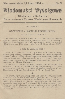 Wiadomości Wyścigowe : biuletyn oficjalny Państwowych Torów Wyścigów Konnych. 1954, nr 3