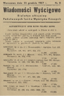 Wiadomości Wyścigowe : biuletyn oficjalny Państwowych Torów Wyścigów Konnych. 1957, nr 8