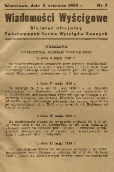 Wiadomości Wyścigowe : biuletyn oficjalny Państwowych Torów Wyścigów Konnych. 1958, nr 2