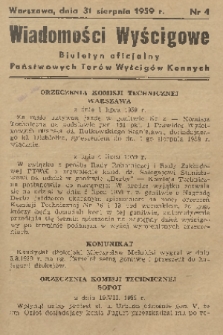 Wiadomości Wyścigowe : biuletyn oficjalny Państwowych Torów Wyścigów Konnych. 1959, nr 4