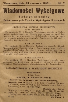 Wiadomości Wyścigowe : biuletyn oficjalny Państwowych Torów Wyścigów Konnych. 1960, nr 2