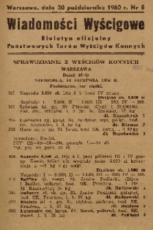 Wiadomości Wyścigowe : biuletyn oficjalny Państwowych Torów Wyścigów Konnych. 1960, nr 5