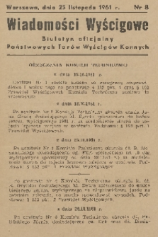 Wiadomości Wyścigowe : biuletyn oficjalny Państwowych Torów Wyścigów Konnych. 1961, nr 8
