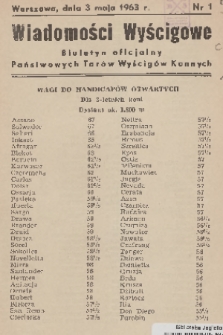 Wiadomości Wyścigowe : biuletyn oficjalny Państwowych Torów Wyścigów Konnych. 1963, nr 1